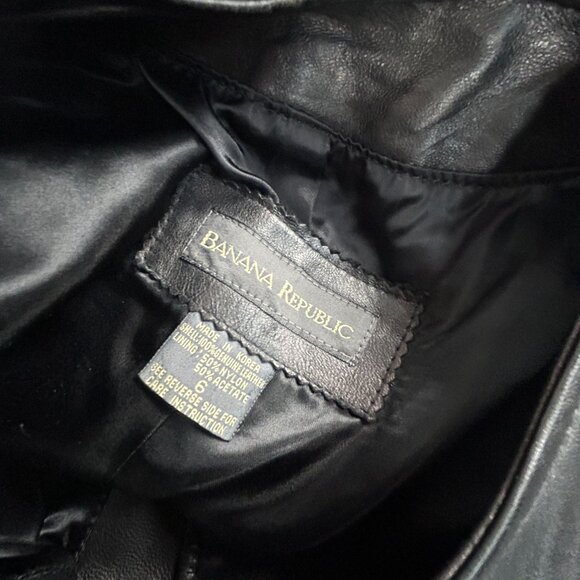 Banana Republic Women Black Genuine Leather Button Down Vest Jacket Size 6 Lined - Picture 3 of 8